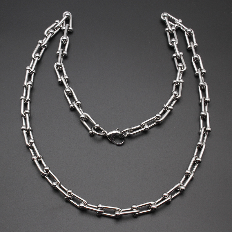 欧美饰品项链不锈钢新款u型圆头锁链男女stainless steel jewelry