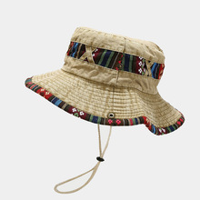 现货亚马逊新款民族风水洗做旧渔夫帽大头围春夏户外登山钓鱼帽