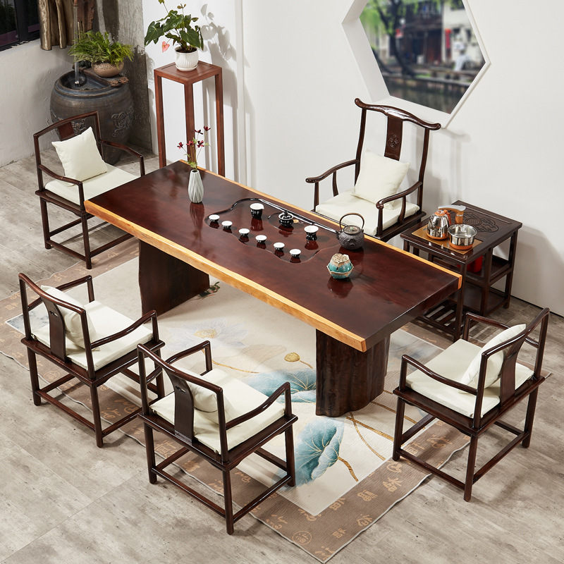 新中式大板茶桌实木茶台泡茶桌椅组合茶具套装一体禅意阳台办公室