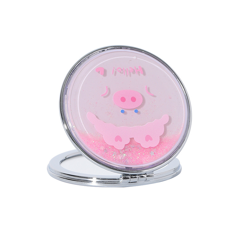 Bao Bao Bao Bao Cartoon Quicksand Mirror Portable Double-Sided Mirror Pu Sequin Folding Makeup Mirror Cute Portable Makeup Mirror