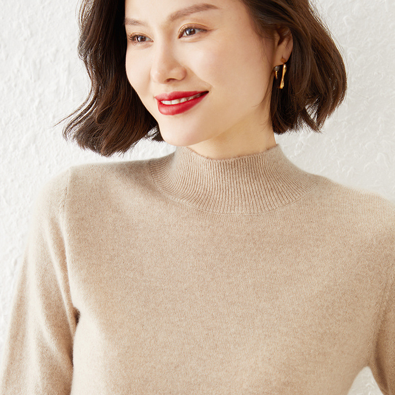 爆品半高领针织衫女秋冬短款内搭毛衣加厚韩版宽松纯色打底衫批发