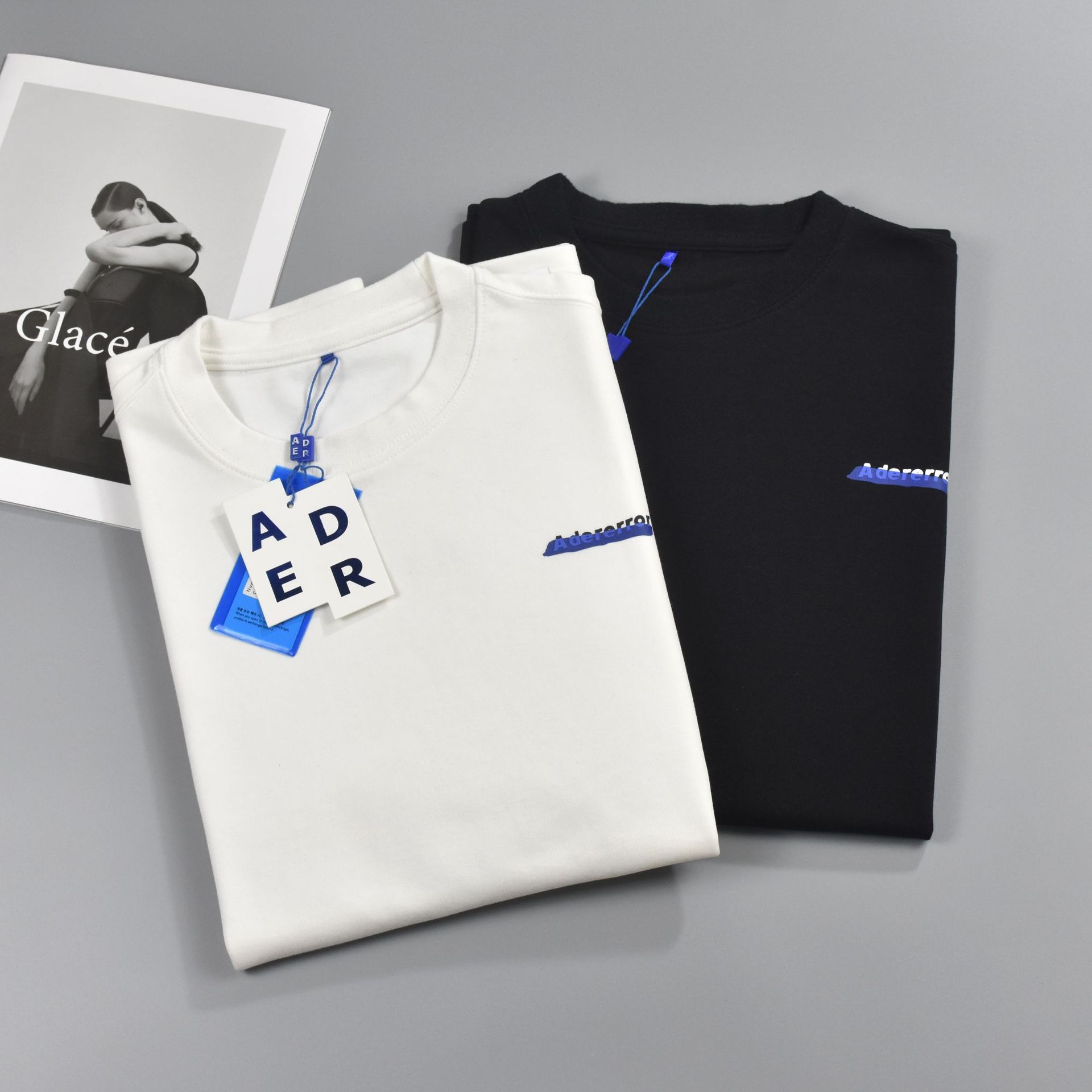 ader短袖中标断裂纹字母og@2211夏季韩版宽松休闲圆领情侣潮牌t恤