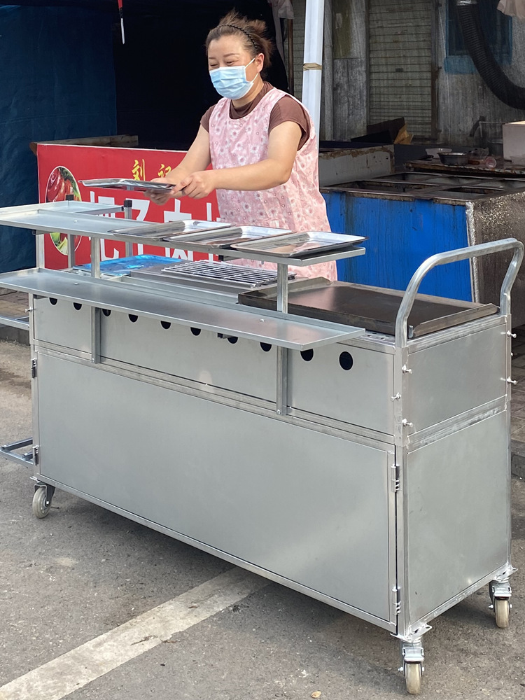 小吃摆摊推车移动餐车商用烧烤车油炸铁板烧炸串车夜市手抓饼扒炉