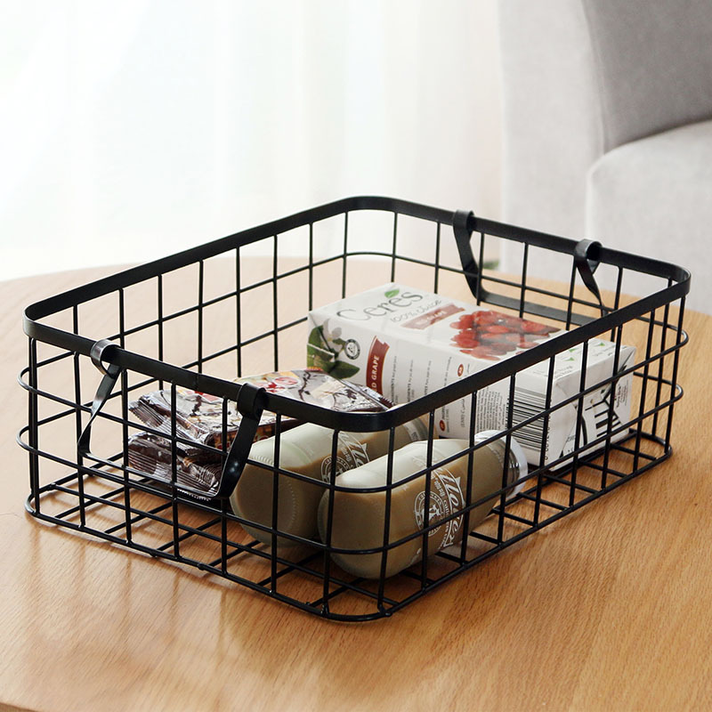 Nordic Ins Style Wrought Iron Storage Basket Family Storage Basket Rectangular Snack Bedroom Dirty Laundry Toy Storage Basket
