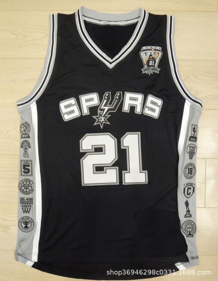 马刺21号邓肯白黑色迷彩城市奖励刺绣nba球衣球裤篮球服一件代发