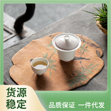 Y5UG批发香云纱鸟语花香海棠防水茶席中式布艺茶道零配零配件桌旗