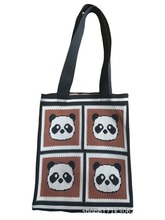 四宫格熊猫针织包重庆新款熊猫包工厂大包编织托特包伴手礼帆布袋