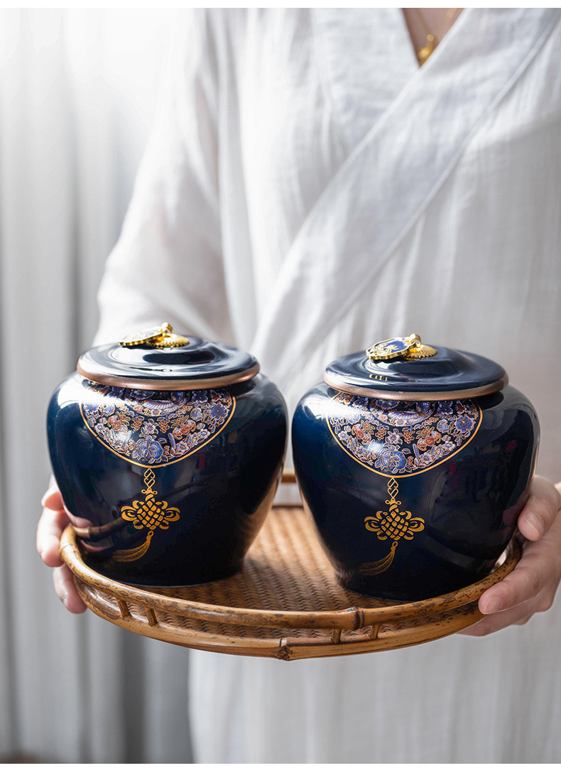 中式复古礼品中号密封红茶两瓷罐1礼盒黑枸杞陶瓷茶叶罐装批发商