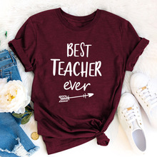 wish亚马逊外贸新款女装T恤 best teacher ever 字母印花短袖欧美