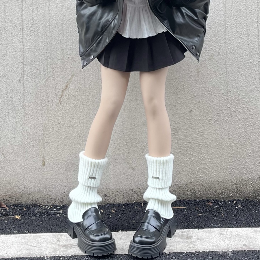 新款日系针织jk少女堆堆袜白色可爱学院风腿套时尚护膝搭配神器