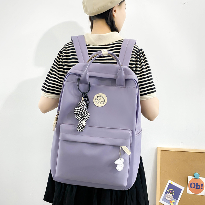 Japanese Ins Backpack Female Middle School Student 2024 New Simple Solid Color Large Capacity Casual Backpack Student Schoolbag