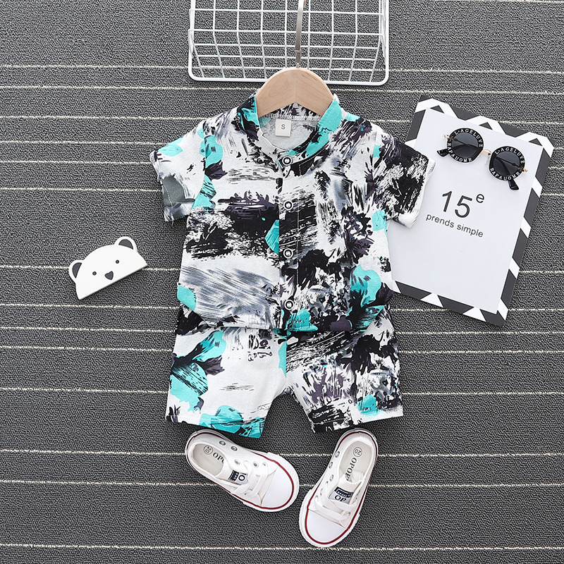 Foreign Trade Wholesale Suit 2024 Summer New Children's Clothing Summer Shirt Short Sleeve Shorts Suit Children's Style
