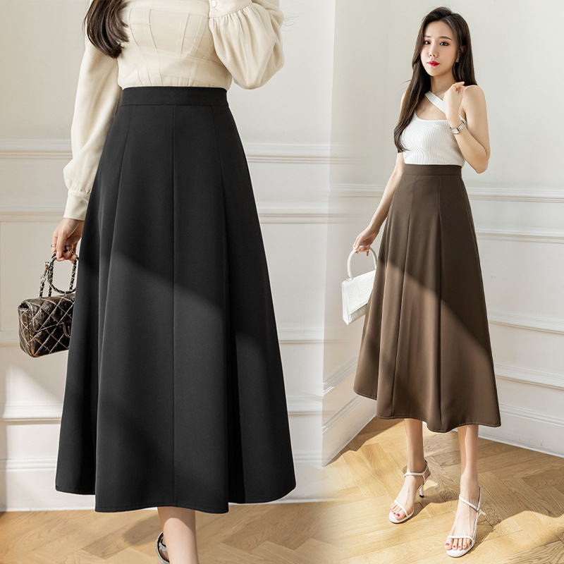 半身裙子女士夏季2023年新款时尚小个子高腰百褶a字中长大摆伞裙