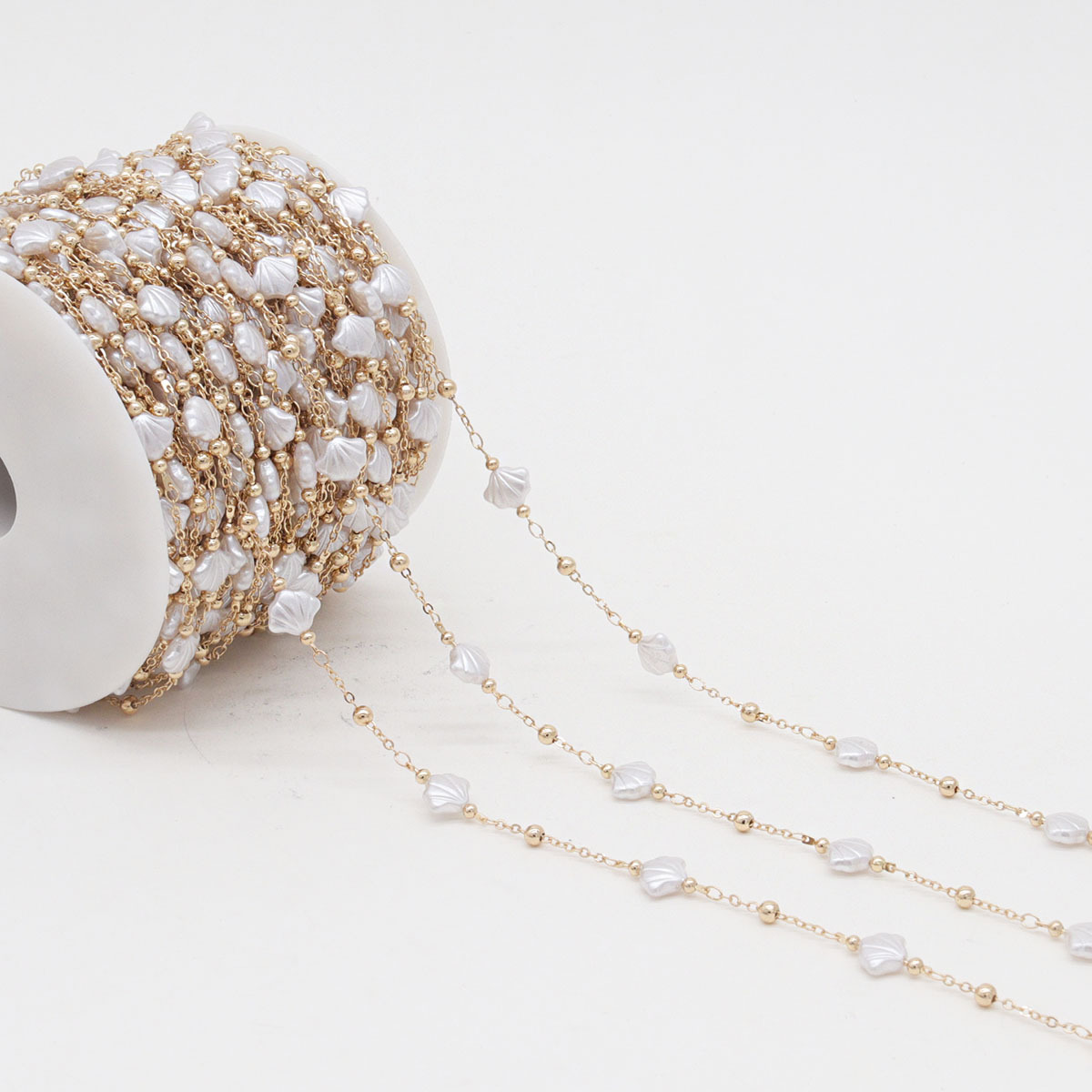 保色电镀 跨境扇贝手工链条diy半成品夹珠链首饰材料辅料散链批发