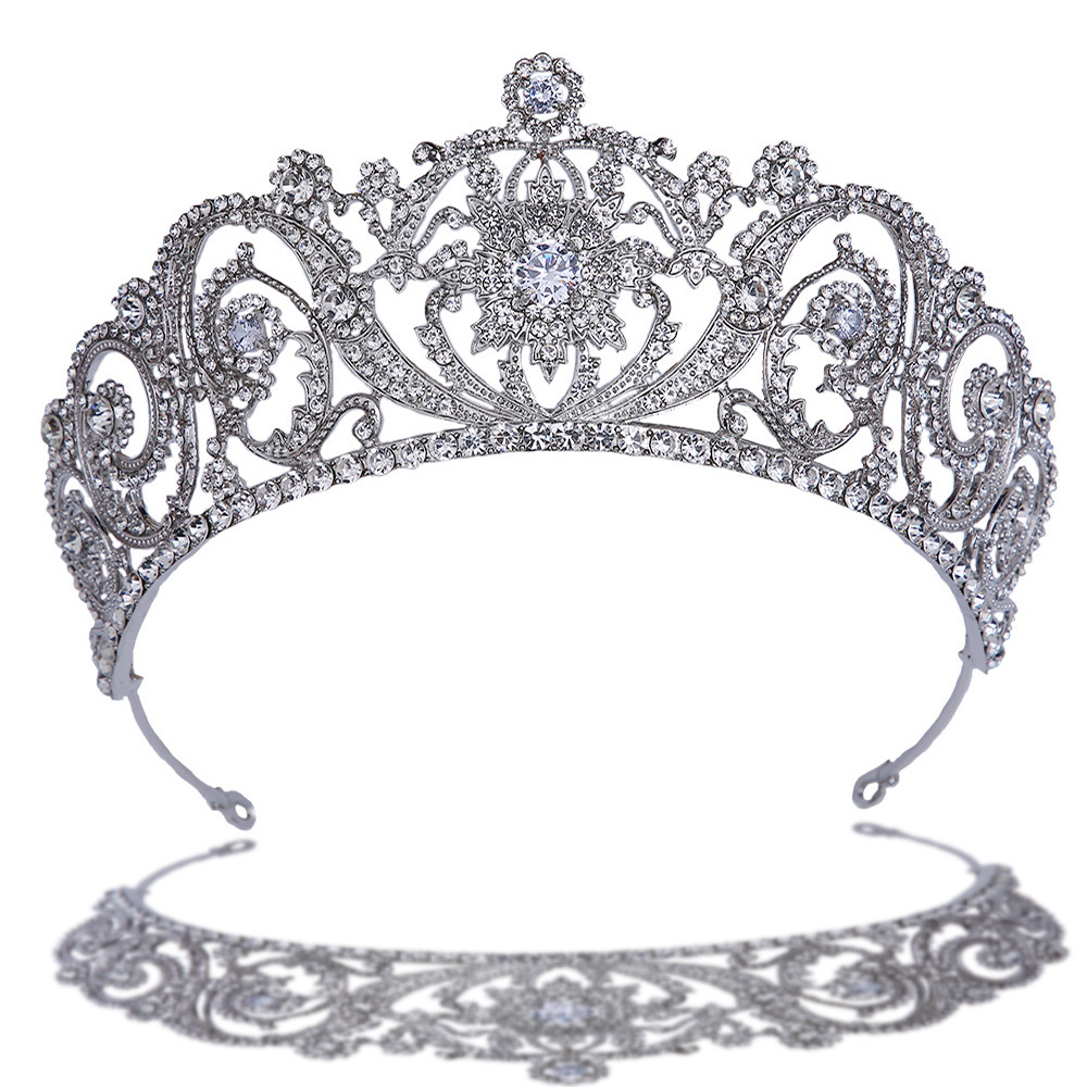 Bridal Headdress European and American New Baroque Bridal Crown Cross-Border Festival Crown Alloy Zircon Hair Accessories Wholesale