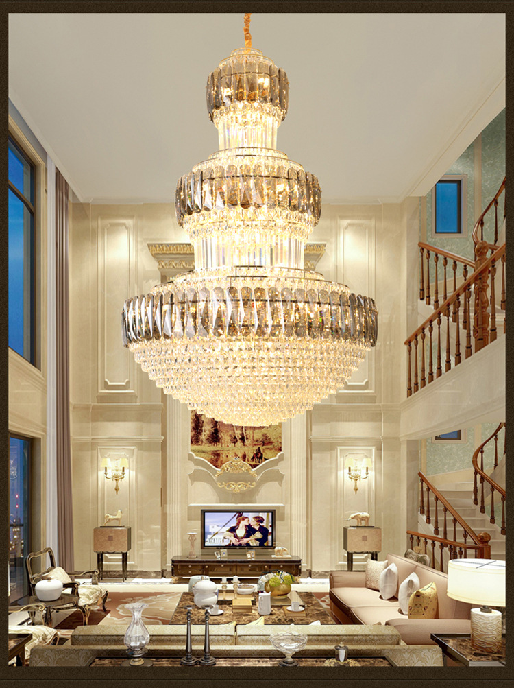 复式楼大吊灯楼中楼客厅水晶灯欧式别墅酒店大堂跃层楼梯灯长吊灯