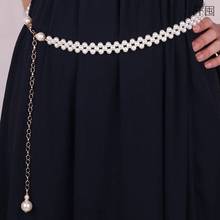。韩版珍珠腰链女金属装饰链条水钻流苏弹力松紧细腰带