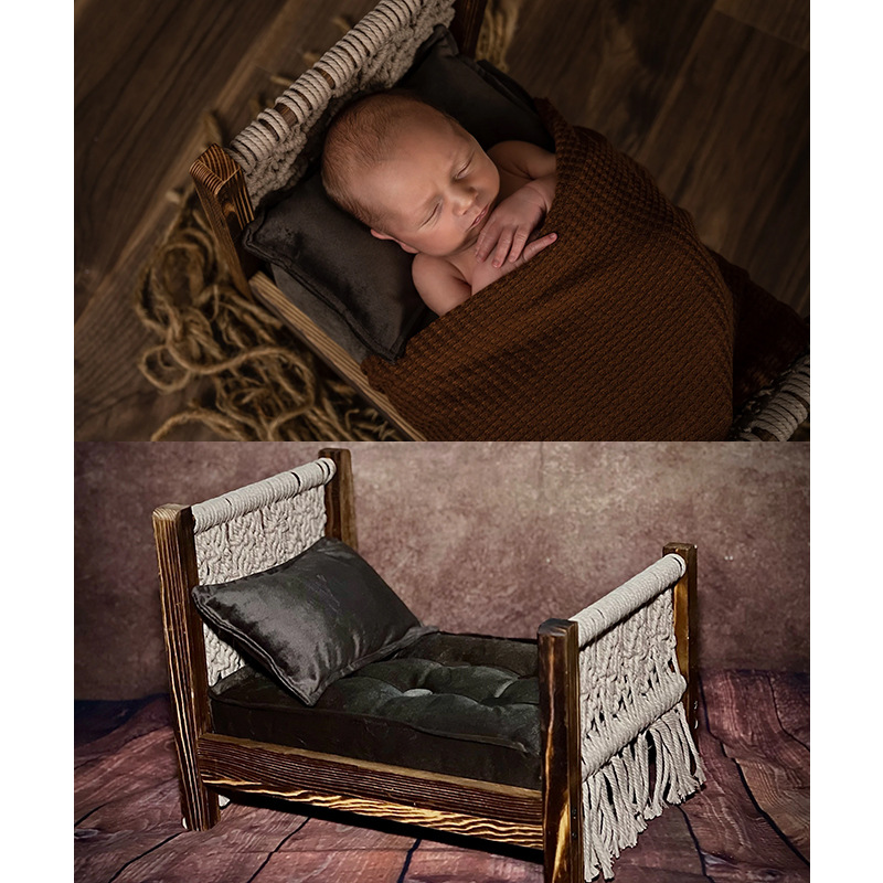 儿童摄影道具小床影楼拍照相百天新生儿小木床满月做旧婴儿拍照床