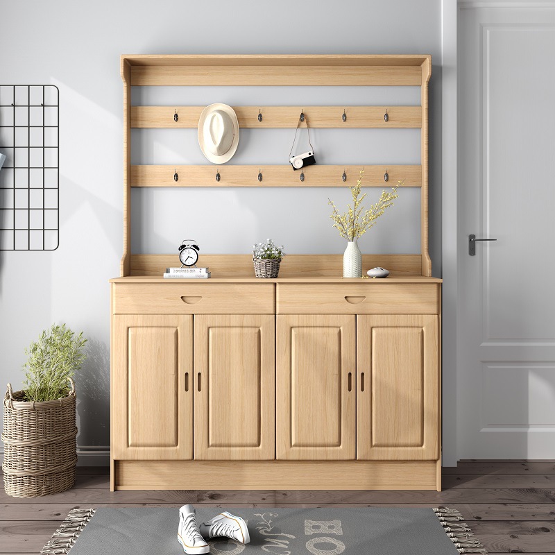 全实木松木鞋柜带挂衣架一体柜对开门大容量带抽屉多功能玄关柜
