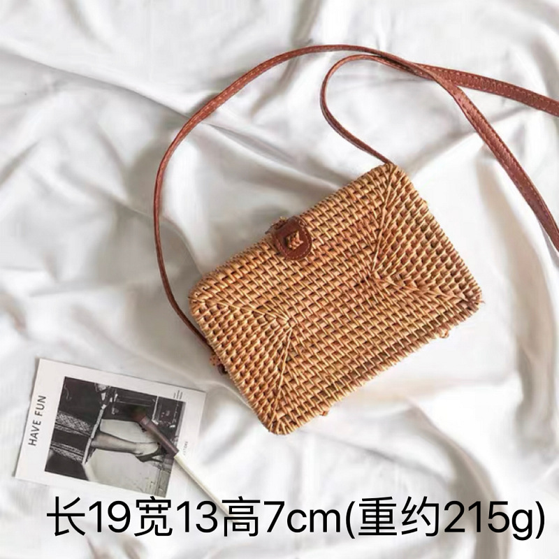 Vietnam Rattan Hollow Plain Mini Straw Hand-Held Shoulder Crossbody Bag Mori Style Basket Women's Bag round