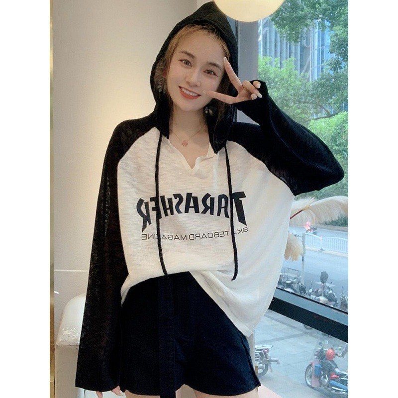 6535 Cotton Mid-Length Early Autumn plus Size Loose Slimming Hooded Casual Long Sleeve T-shirt Female Fat mm 100.15kg 00