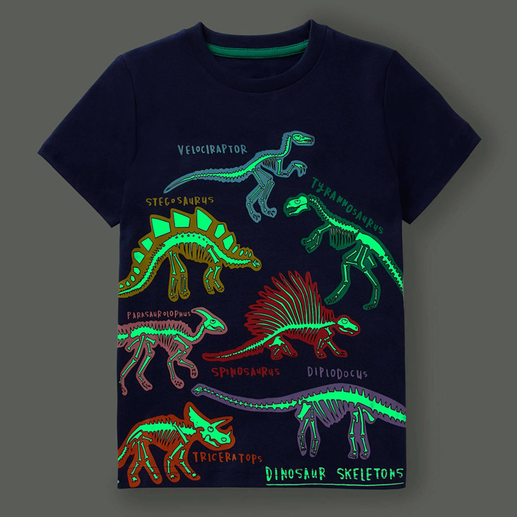 Children's Clothing 2023 Spring/Summer New Children T-shirt Luminous Dinosaur New Short Sleeve Top Children Children T-shirt Factory Wholesale