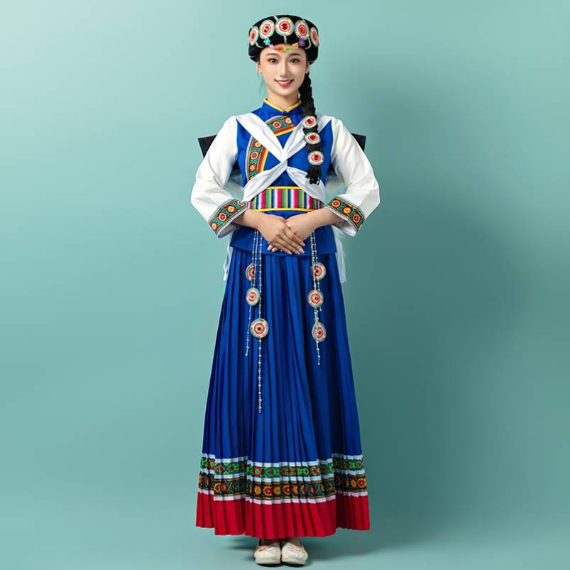 云南纳西族七月火把节表演出服装少数民族服饰摄影旅拍篝火晚会裙