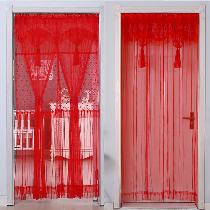 结婚门帘婚房婚庆装饰喜庆大红蕾丝卧室隔断帘防蚊免打孔挂帘
