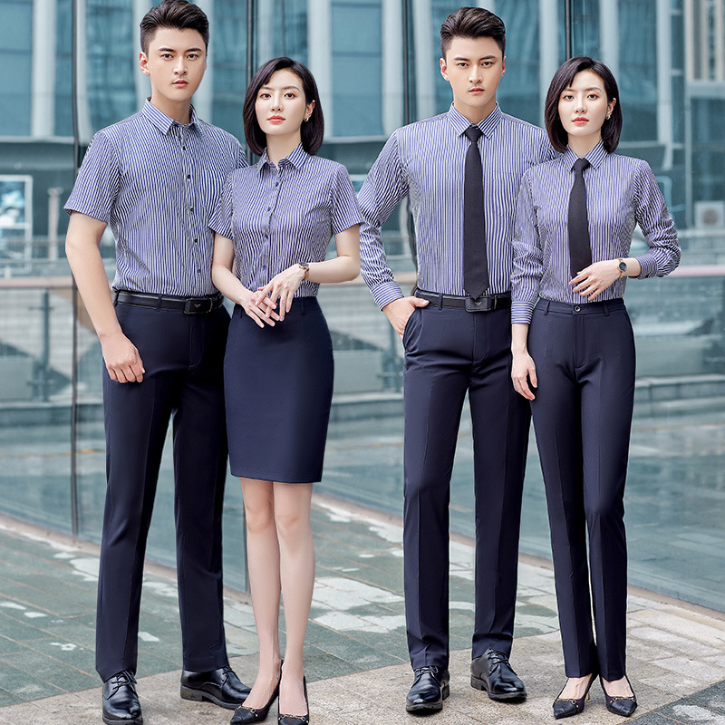 男粗条纹衬衫男女职业装同款衬衣2022春夏时尚气质团体销售工作服