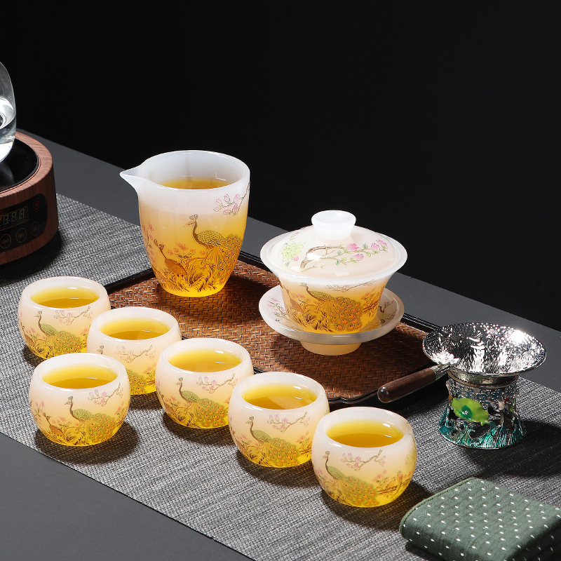 琉璃玉瓷红雀功夫茶具套组礼盒装茶具套组送礼乔迁生日领导送礼