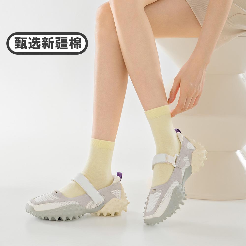 诸暨袜子春秋季新款女袜棉质休闲无骨基础纯色百搭女士中筒袜