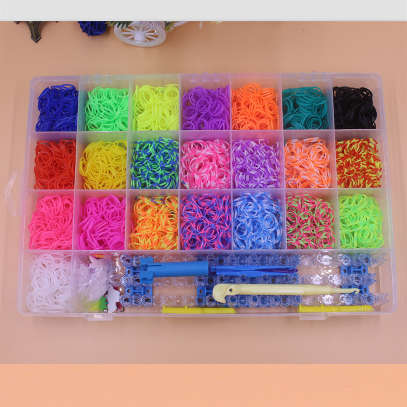 Rainbow Handmade Knit Device DIY Colored Rubber Band Educational Children's Toys Woven Bracelet 28 Grid Box Set