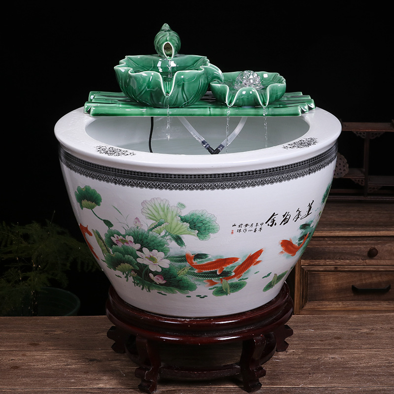 陶瓷水缸大鱼缸养鱼盆锦鲤地缸家用客厅落地招财风水古法养金鱼缸