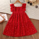2022 new girls' dresses summer middle-aged children's Korean version square collar stitching sleeves little princess skirt foreign trade children's clothing 2022 new girls' dresses summer middle-aged children's Korean version square collar stitching sleeves little princess skirt foreign trade children's clothing