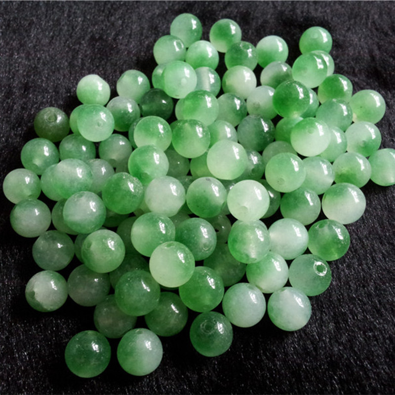 翠玉珠子批发 飘绿花玉珠子 白底青玉石圆珠散珠-阿里巴巴
