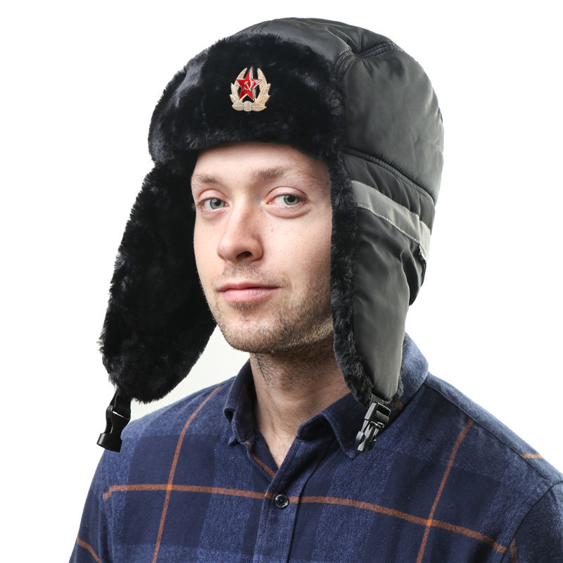 苏联徽章雷锋帽防水加厚护耳帽防霾口罩保暖帽围脖一体冬北帽跨境