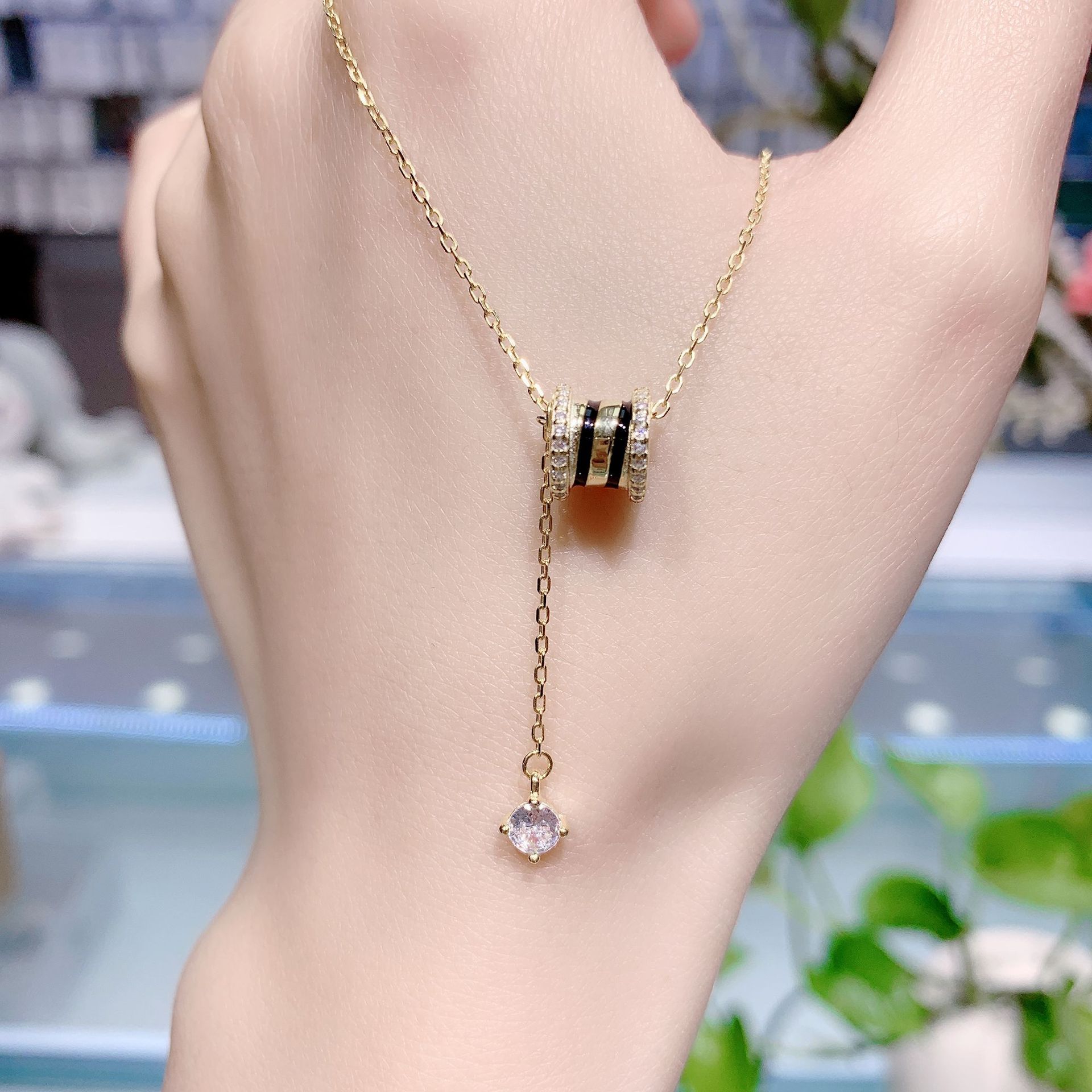 s925纯银小蛮腰项链女 韩国个性时尚圆环吊坠流苏ins冷淡风锁骨链