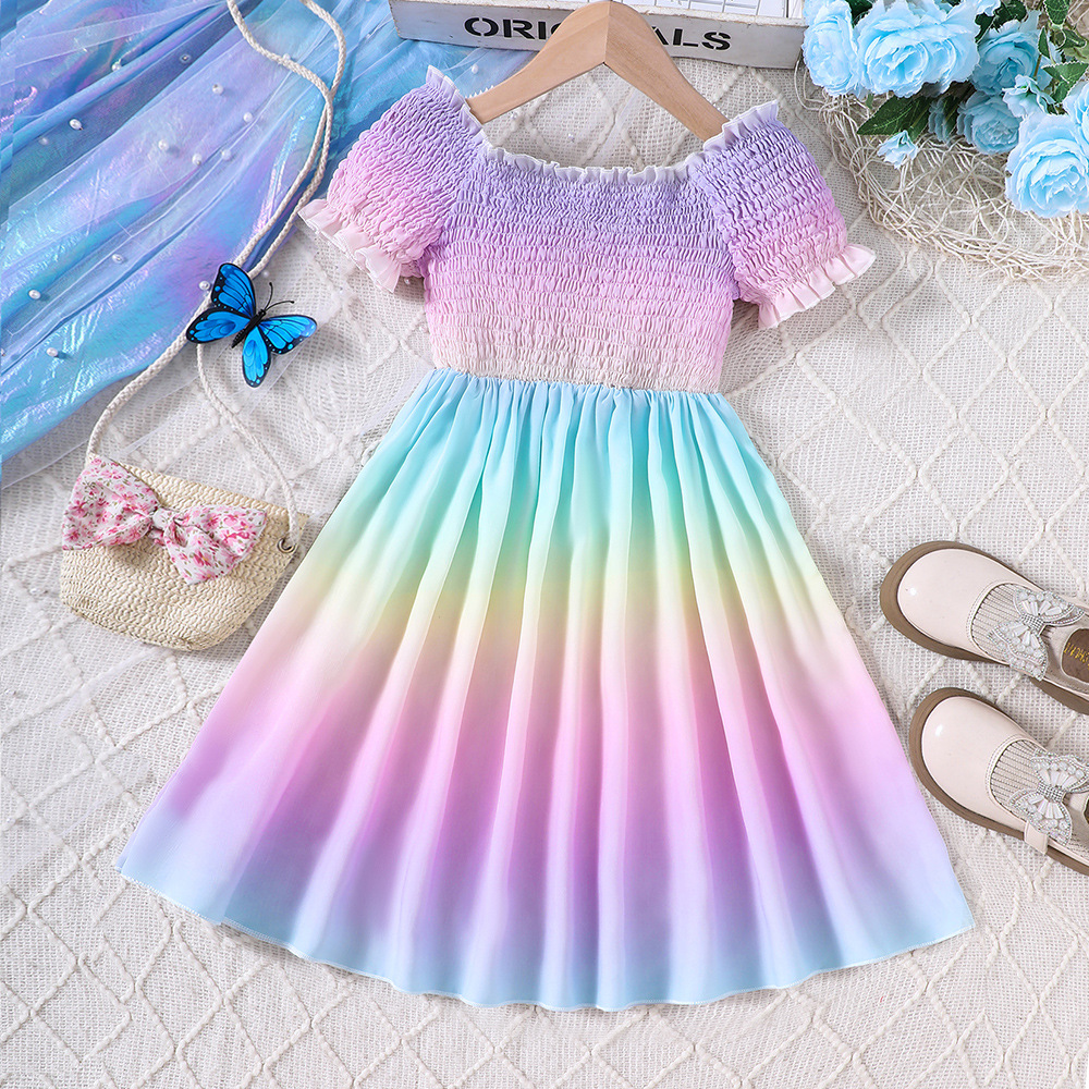 ew外贸童装 中大童新品女童夏款彩色渐变休闲连衣裙dq1785-d-阿里巴巴