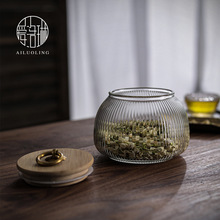 24批发日式条纹玻璃茶叶罐小密封罐小号透明 家用干果储物收纳罐