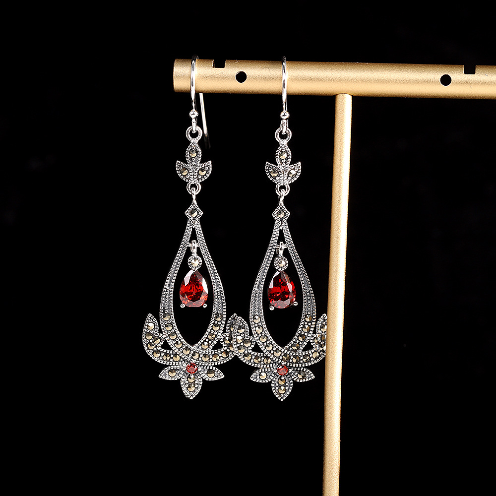 人品银品 s925银饰品复古马克赛石耳坠 时尚简约女式耳饰-阿里巴巴