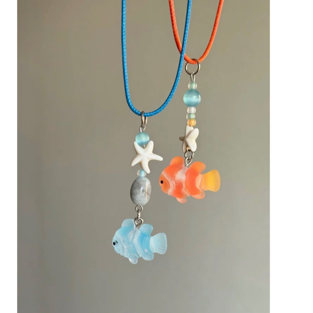 小红书同款橘色小丑鱼项链可爱蓝色小鱼串珠颈链情侣款项链送礼物