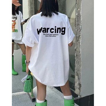 xant 短袖t恤女夏季新款宽松休闲风潮牌后背字母印花体恤正肩上衣