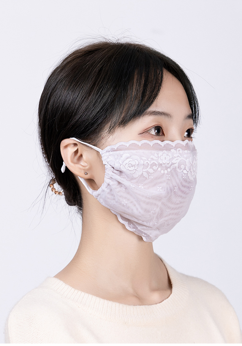 蕾丝口罩夏季防晒口罩女网孔面纱女冰丝网孔布骑行挂耳式防晒面罩