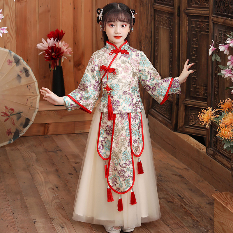 女童中国风古装超仙汉服儿童唐装宝宝小女孩古风套装连衣裙秋冬
