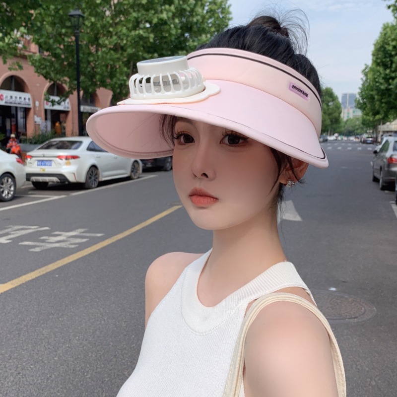 USB Rechargeable Fan Air Top Sun Protection Hat Female 2023 New UV-Proof Sunshade Big Brim Cycling without Blowing over