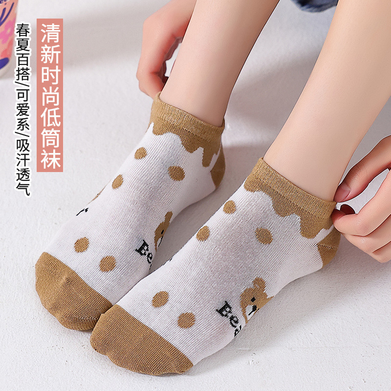 Spring and Summer Tide Short Socks Bear New Low-Top Ankle Socks Female Cartoon Japanese College Style Student Socks Wholesale