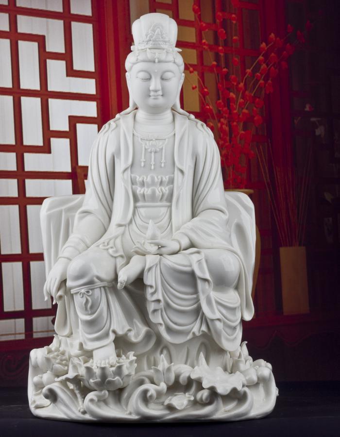 大型瓷坐姿莲花九莲观音菩萨佛像赐福增寿送老人长辈佛堂供奉摆件