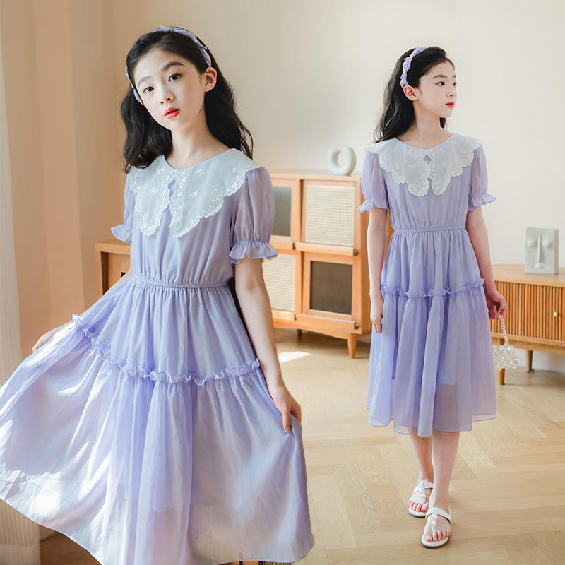 女大童雪纺连衣裙夏装2022新款女孩儿童夏季公主裙中大童裙子12岁