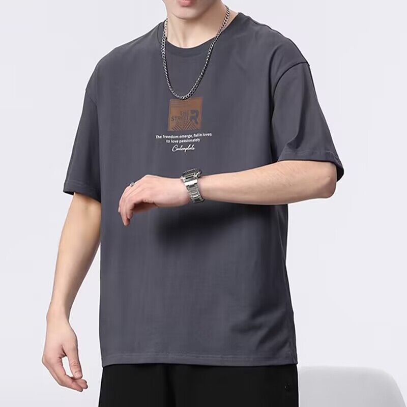 2024 Summer Loose Trendy All-Match Casual T-shirt Heavy Cotton Base Shirt Fashion Brand Men's Short-Sleeved T-shirt Men