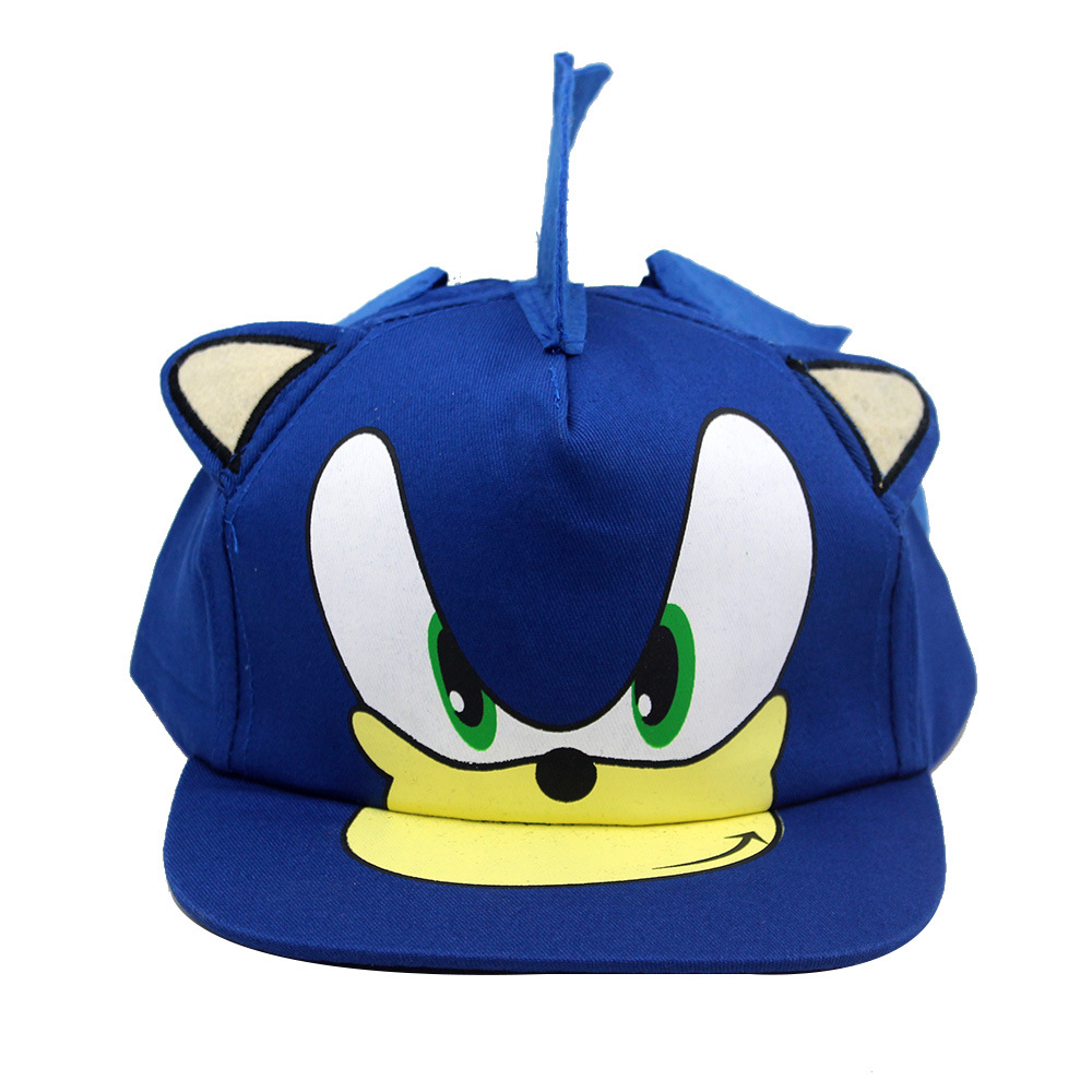 Cross-Border New Arrival Cartoon Sonic Hedgehog Printed Flat Brim Baseball Cap Sonic the Hedgehog Child Sun-Proof Hip Hop Hat